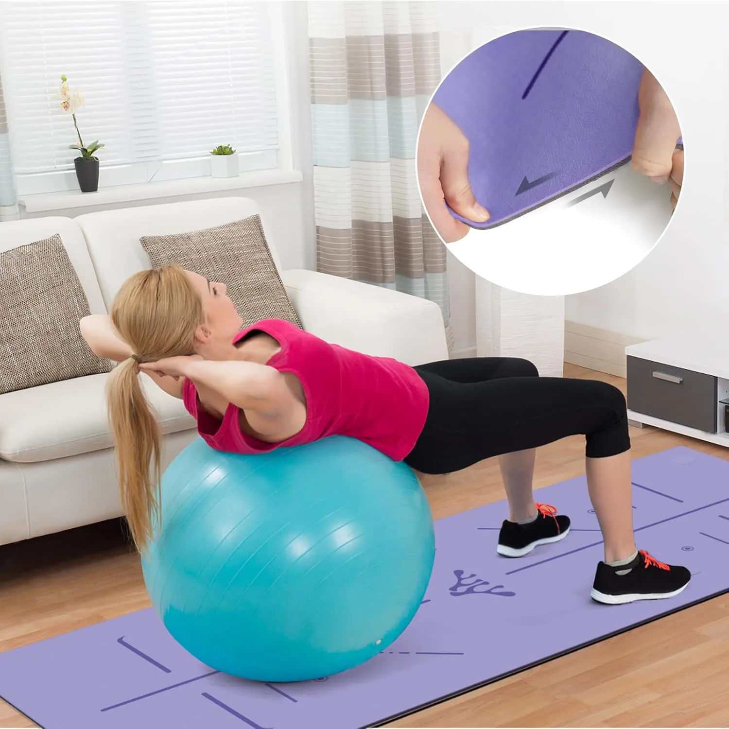 Yoga Mat Thick - Non Slip Workout Mat, Large Exercise Mat, Anti-Tear Exercise & Fitness Mat for Yoga, Pilates & Floor Workouts, Carry Strap Included