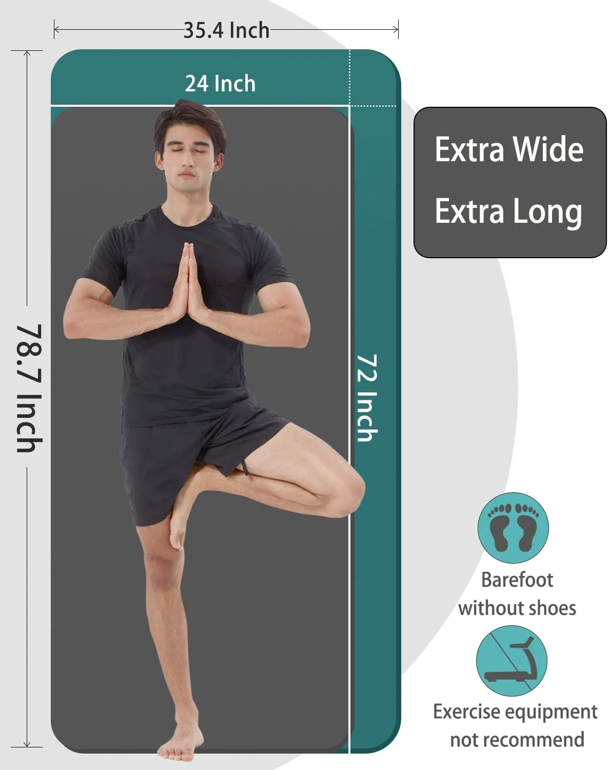 Yoga Mat Thick Wide Yoga Mats for Women Men Large Exercise Mat 78"x35" 1/2 Inch Workout Mat for Home Gym, with Carrying Yoga Bag