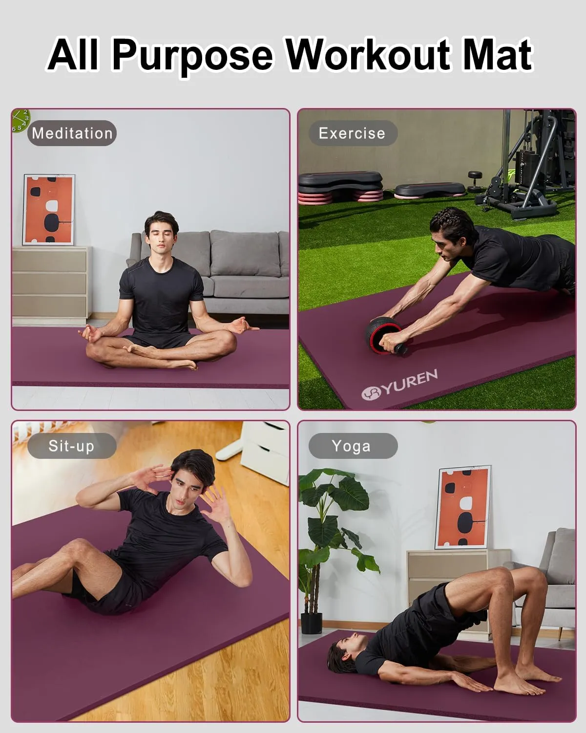 Yoga Mat Thick Wide Yoga Mats for Women Men Large Exercise Mat 78"x35" 1/2 Inch Workout Mat for Home Gym, with Carrying Yoga Bag