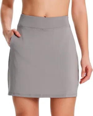 Yogipace Women's 4 Pockets UPF 50  17" Long Tennis Skirt Running Golf Skorts