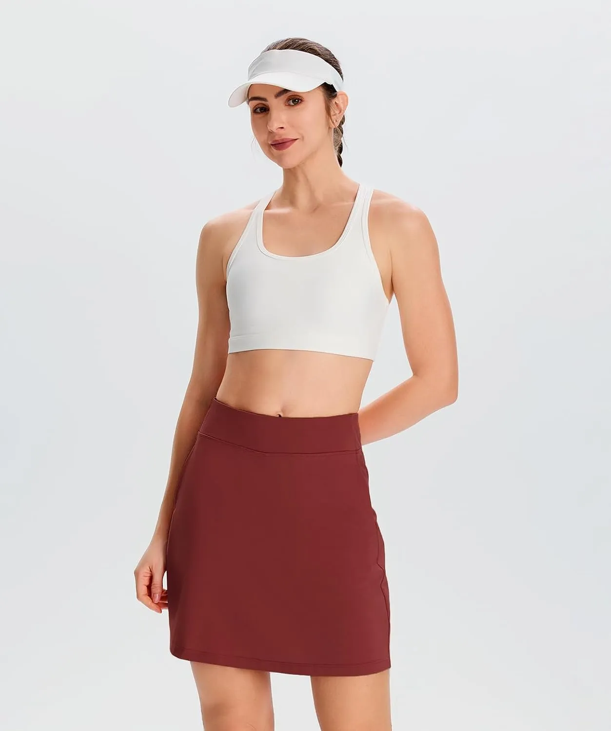 Yogipace Women's 4 Pockets UPF 50  17" Long Tennis Skirt Running Golf Skorts