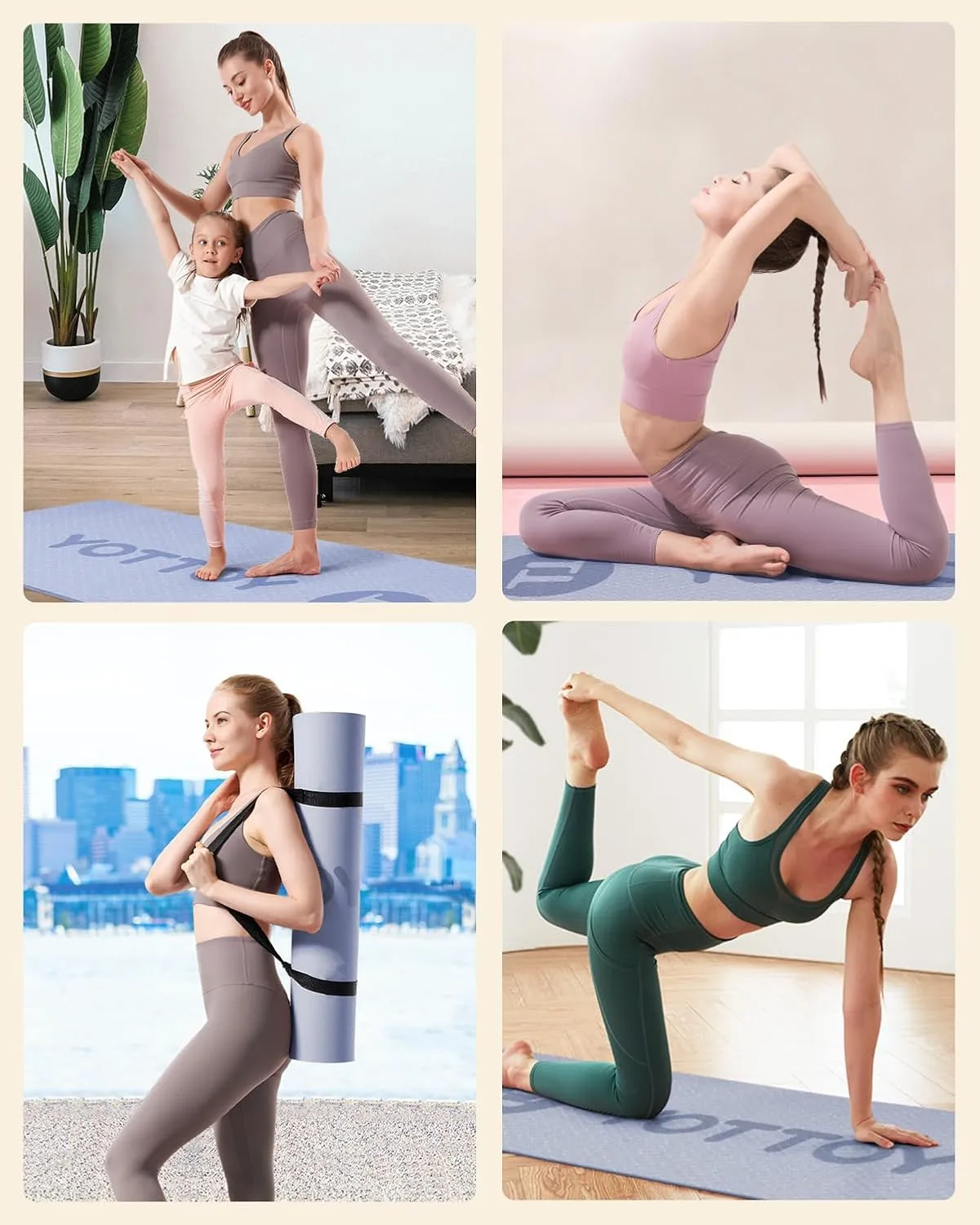 YOTTOY Yoga Mat, 72"x 32"x1/3" Extra Wide Non-Slip Exercise Fitness Yoga Mats,Eco-Friendly TPE Exercise Mats for Women Men Home Workout with Strap Bag