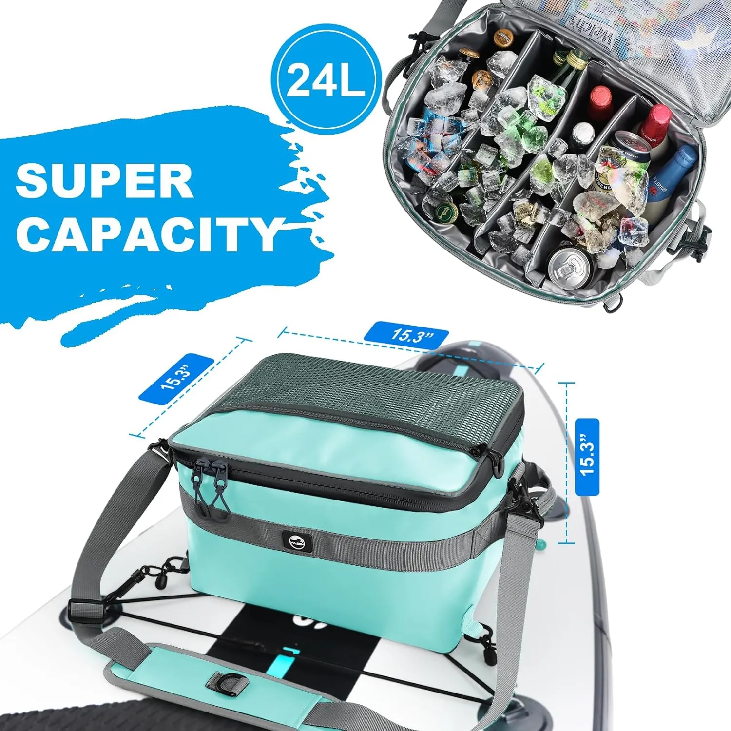 YVLEEN Waterproof Paddle Board Cooler, SUP Cooler Durable PVC Material Paddle Board Deck Bag with Mesh Top Pocket, Adjustable Straps, Super Capacity for Stand-Up Paddleboard and Kayak Accessories