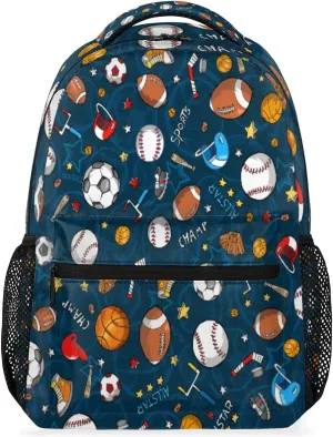 Yzrwebo Balls Sport Backpack for Boys Girls, Football Basketball School Bookbag Casual Daypack Computer Laptop Backpack, Adults Sports Hiking Travel Camping Backpack