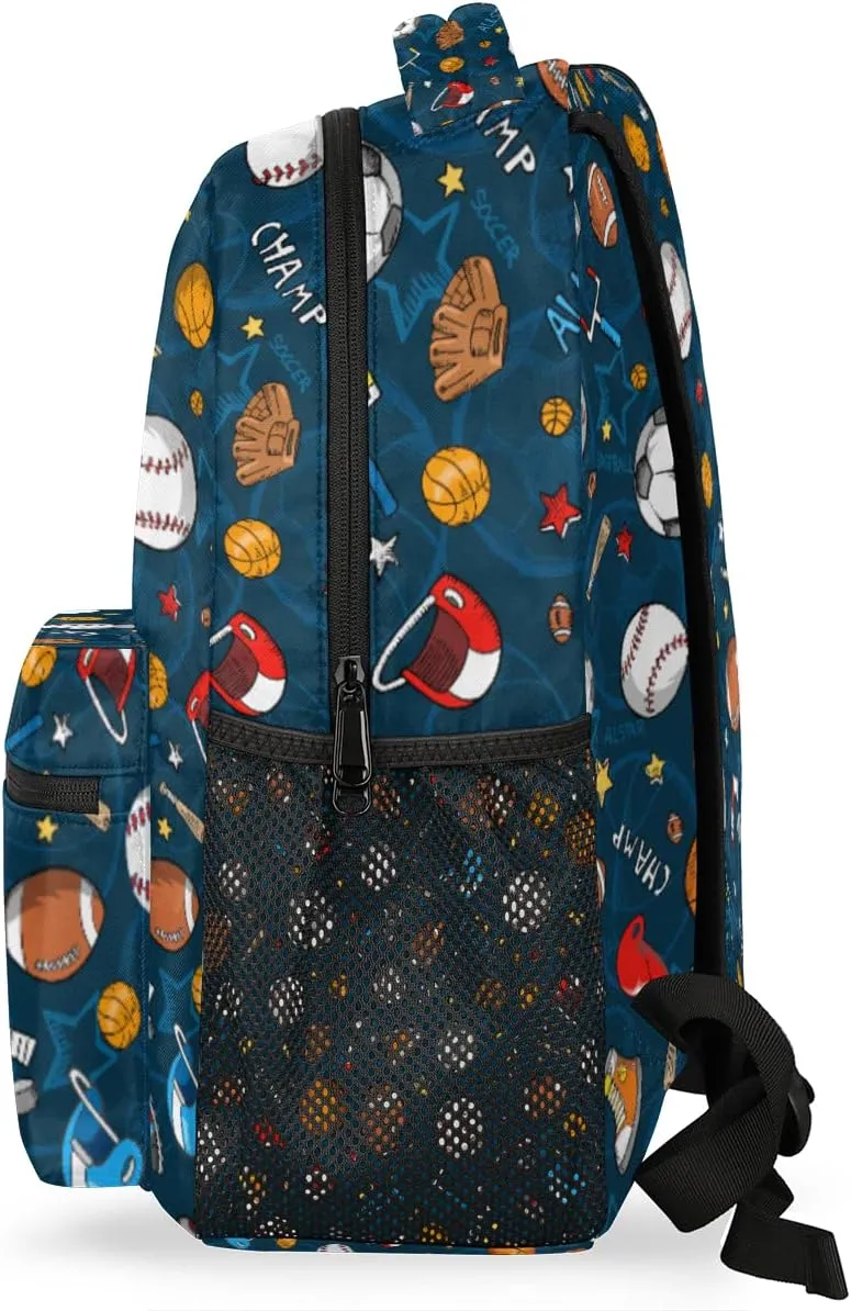 Yzrwebo Balls Sport Backpack for Boys Girls, Football Basketball School Bookbag Casual Daypack Computer Laptop Backpack, Adults Sports Hiking Travel Camping Backpack