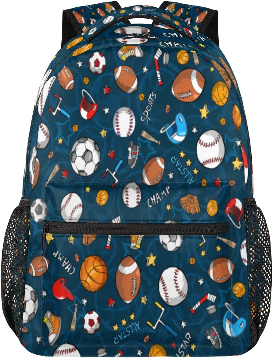Yzrwebo Balls Sport Backpack for Boys Girls, Football Basketball School Bookbag Casual Daypack Computer Laptop Backpack, Adults Sports Hiking Travel Camping Backpack
