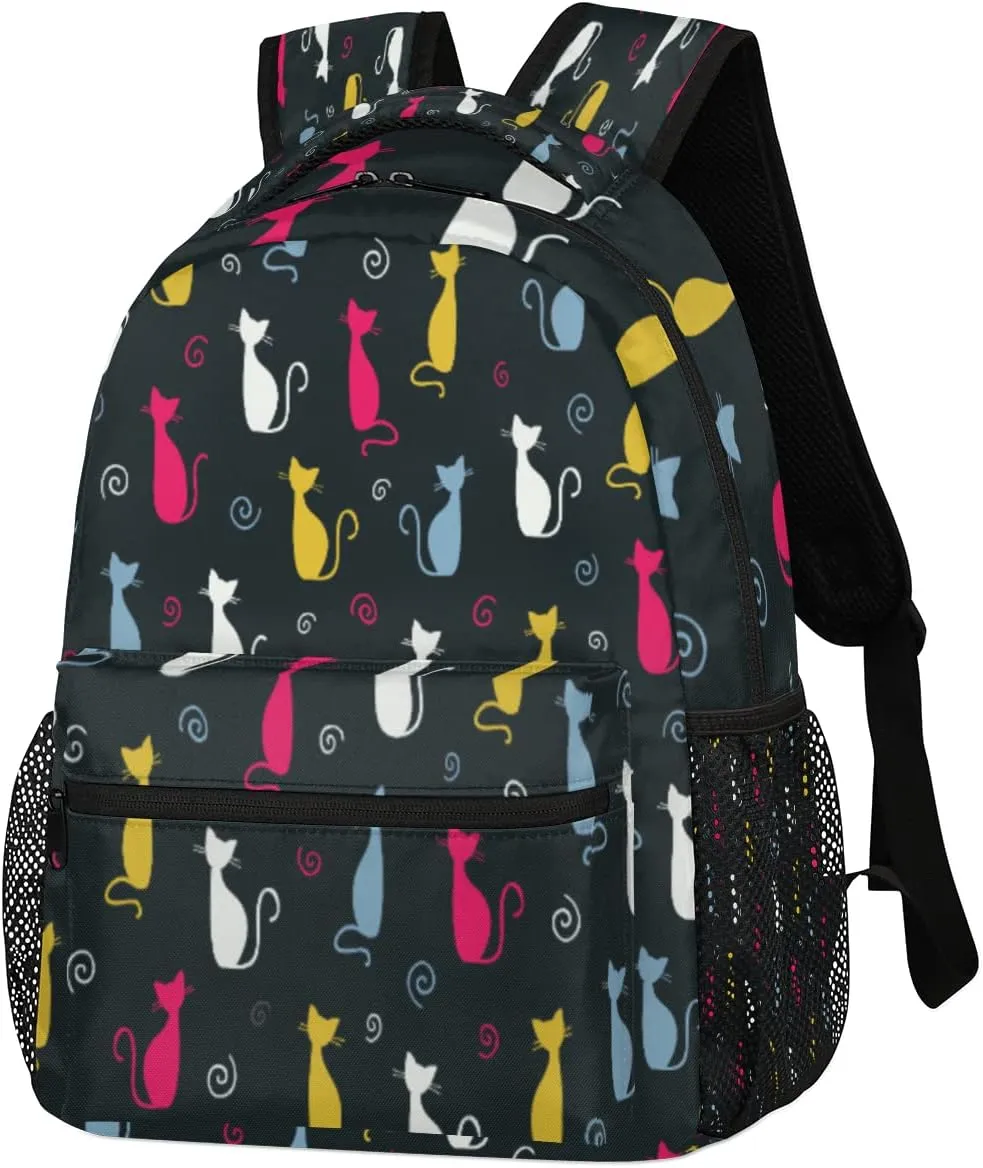 Yzrwebo Colorful Cat Backpack for Boys Girls, Animal Cat School Bookbag Casual Daypack Computer Laptop Backpack, Adults Sports Hiking Travel Camping Backpack