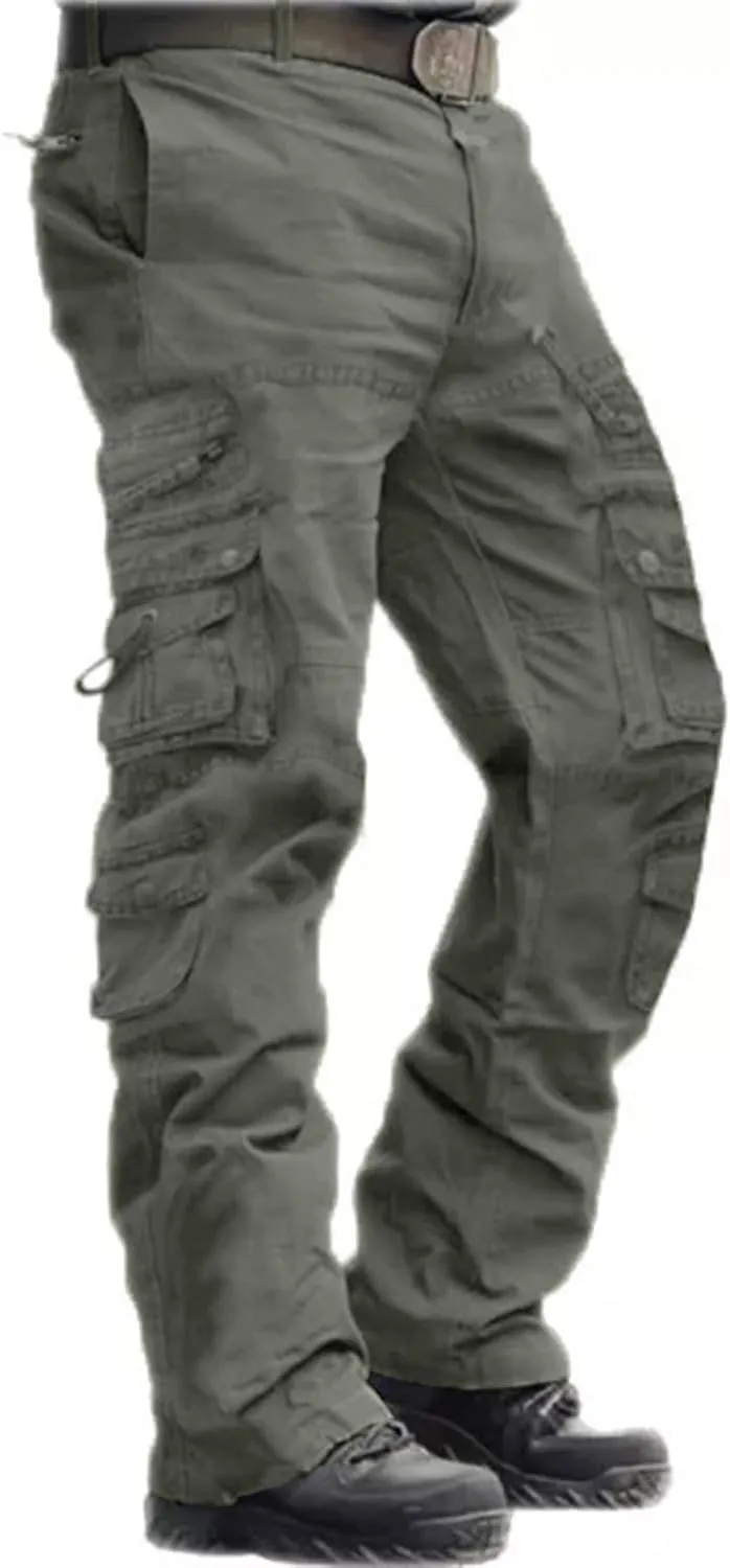 ZEFOTIM Mens Cargo Pants Solid Color Wide Leg Comfy Pant Military Loose Fit Trousers with Pockets