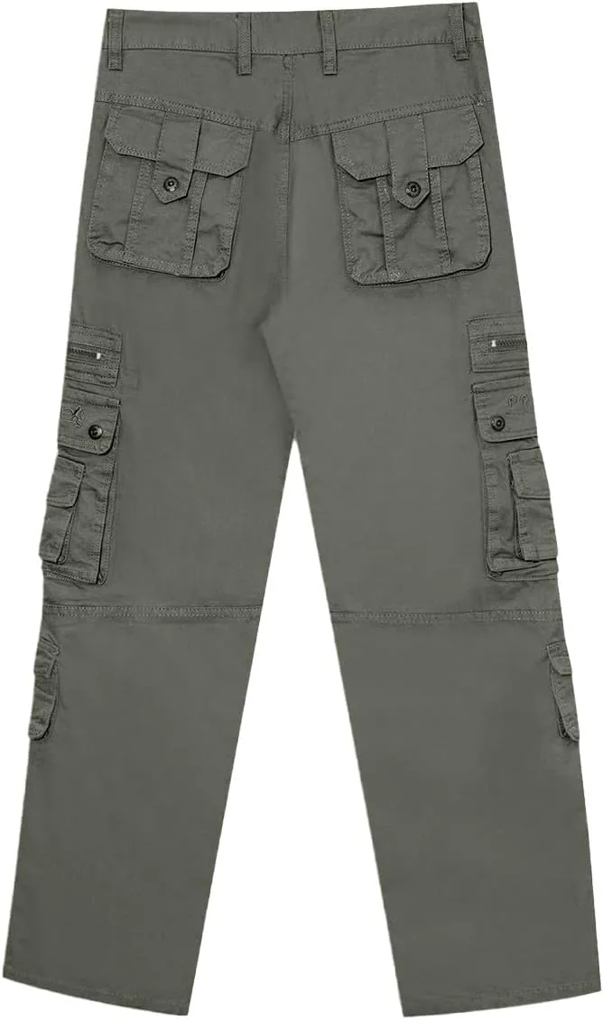ZEFOTIM Mens Cargo Pants Solid Color Wide Leg Comfy Pant Military Loose Fit Trousers with Pockets