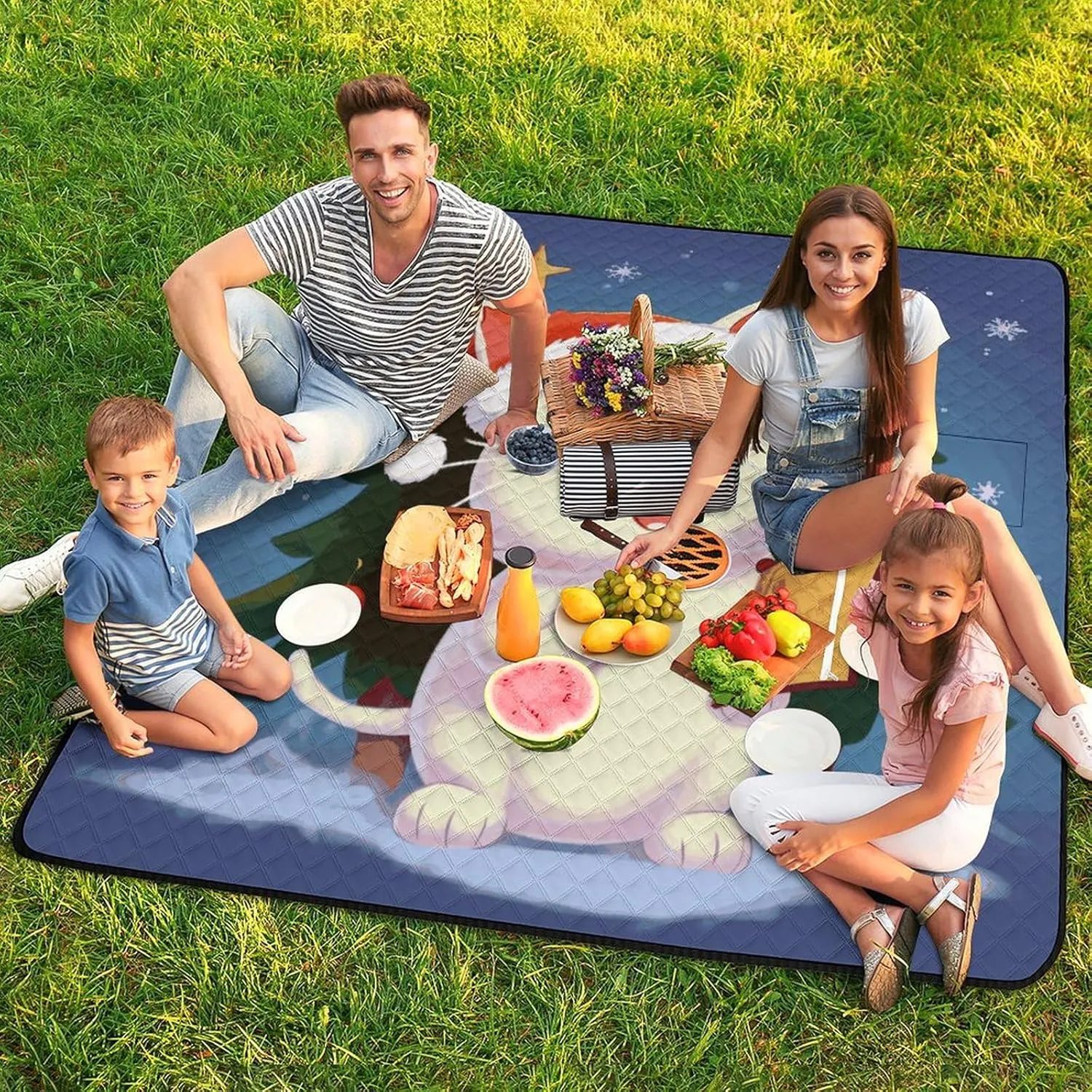 Zipper Style Picnic Mat Waterproof Foldable Sing Christmas Carols Printing Picnic Blankets Fashion Shopping Bag for Beach Camping Hiking Park