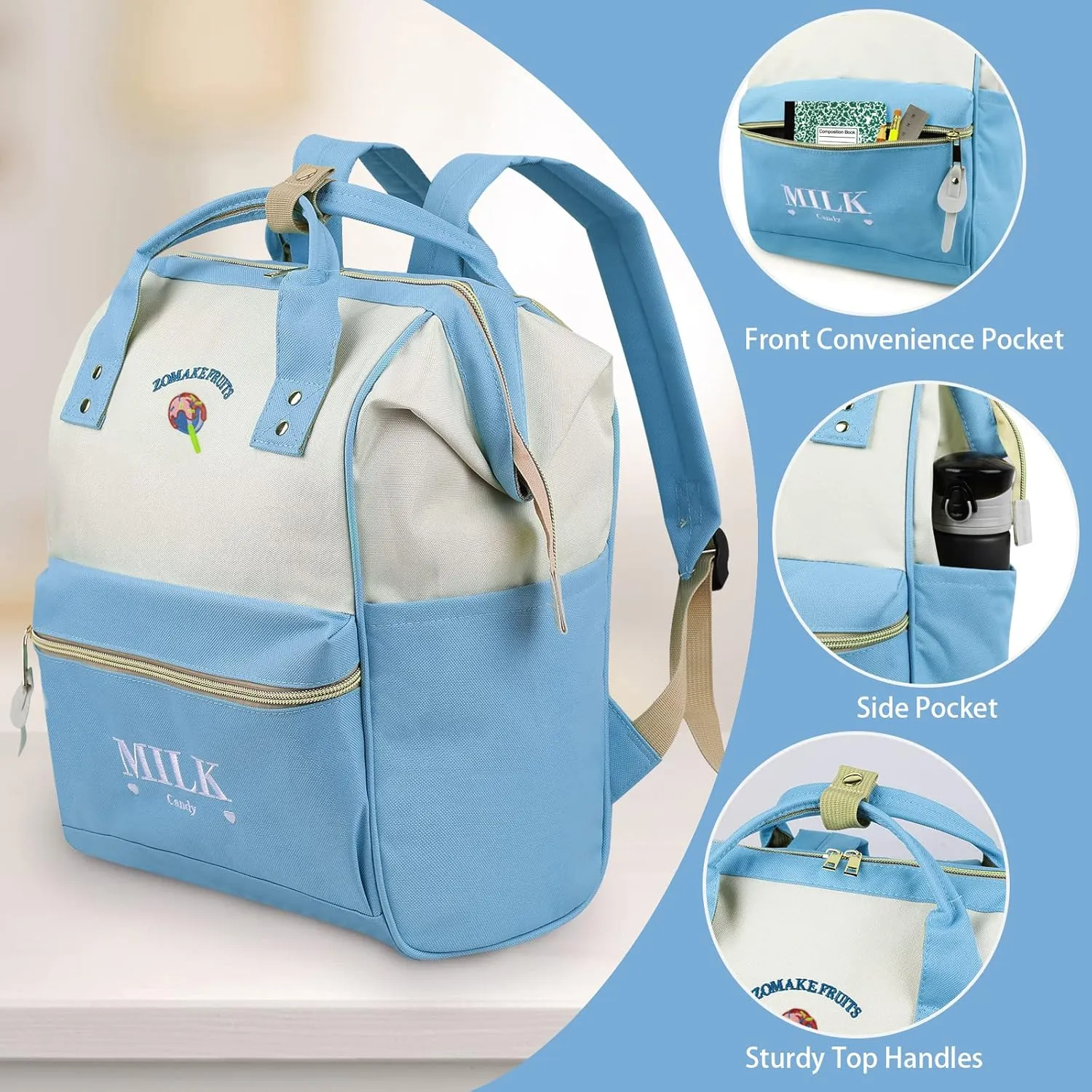 ZOMAKE 15.6 Inch Travel Laptop Backpack for Women Men - Anti Theft Water Resistant Bag Daypack - Computer Bag Business Work Cute Backpacks(Lollipop)