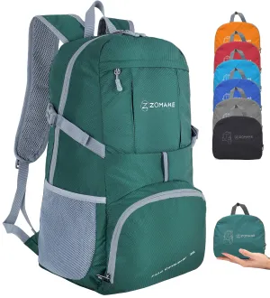 ZOMAKE Lightweight Packable Backpack 35L, Light Foldable Backpacks Water Resistant Collapsible Hiking Bag, Compact Folding Day Pack for Travel Camping(Dark Green)