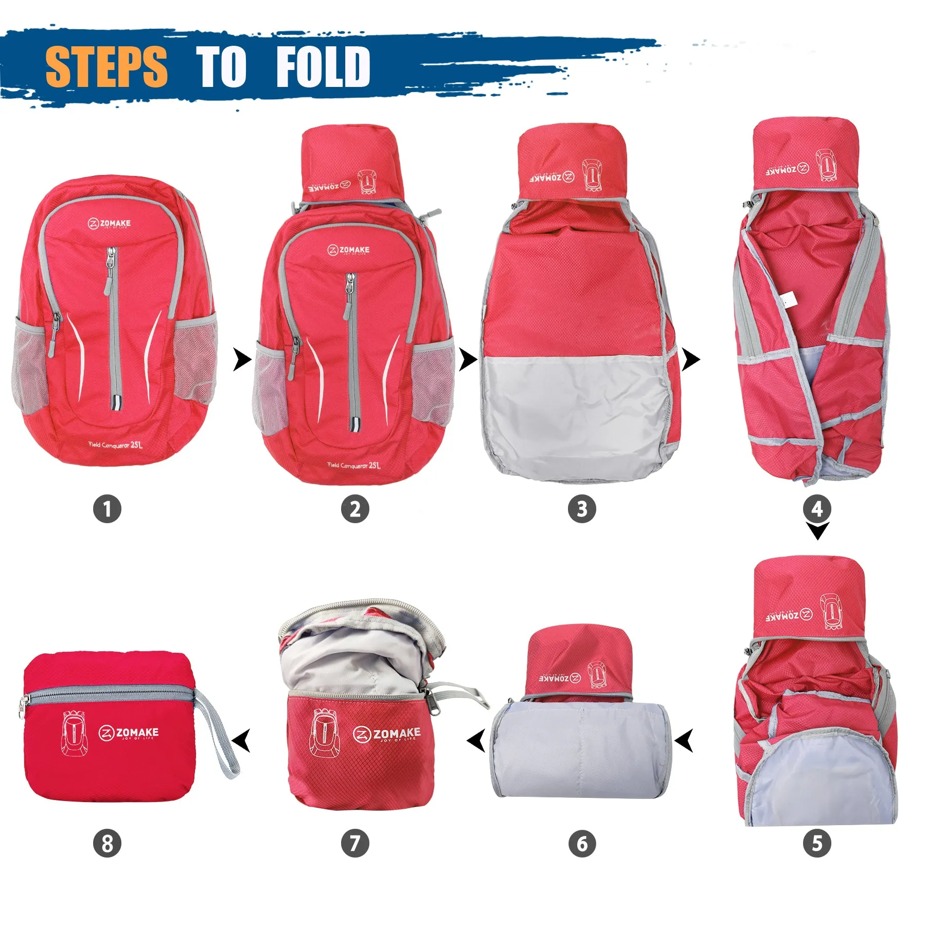 ZOMAKE Ultra Lightweight Packable Backpack 25L, Foldable Hiking Backpacks Water Resistant Small Folding Daypack for Travel(Red)