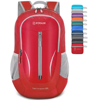 ZOMAKE Ultra Lightweight Packable Backpack 25L, Foldable Hiking Backpacks Water Resistant Small Folding Daypack for Travel(Red)